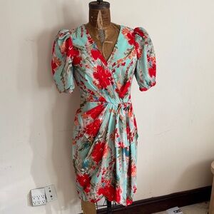 Badgley Mischka Red and Green Floral Midi Dress